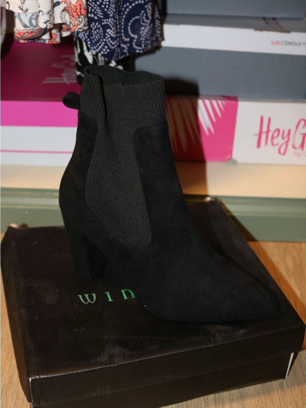 Black Suede Chelsea Block Heel Ankle Boots - Women
